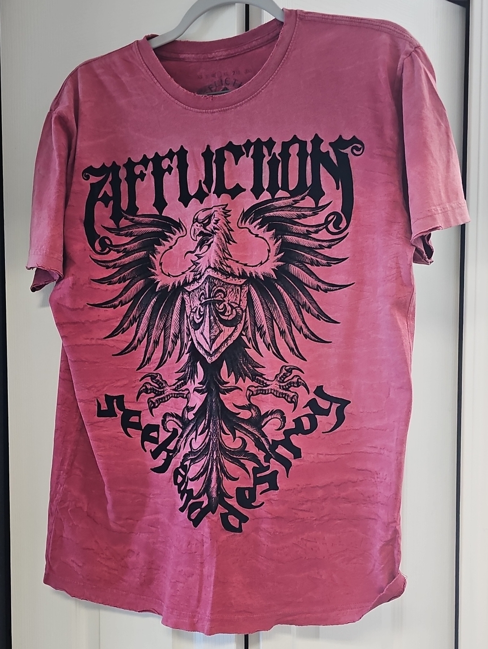 Affliction Men's Graphic Tee in Washed Rose with Black Print